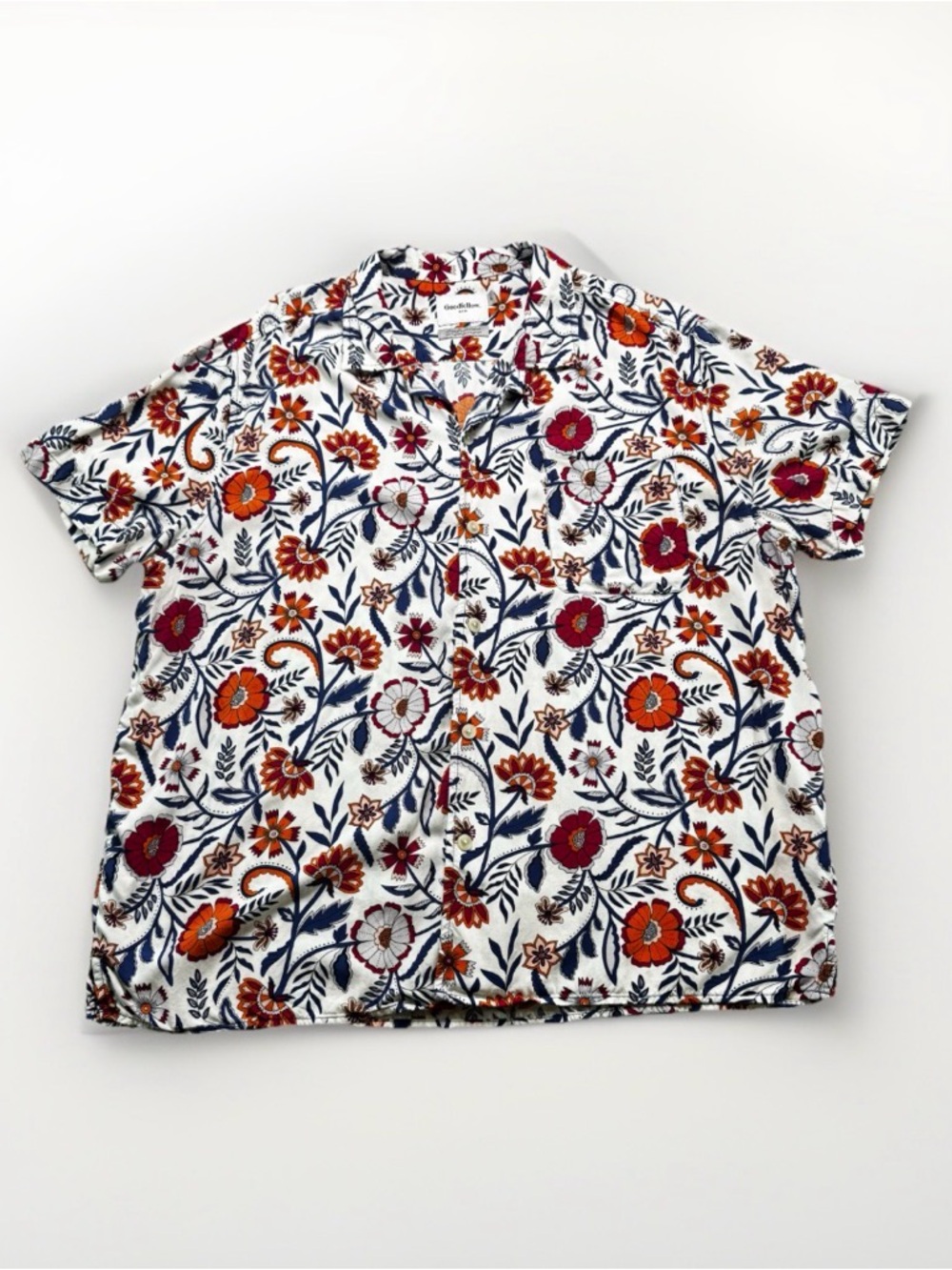 Goodfellow Mens XL Casual Floral Button Down Party Shirt Top Short Sleeve Boho